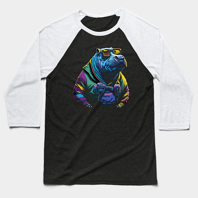 Cyberpunk Hippo Baseball T-Shirt by comecuba67